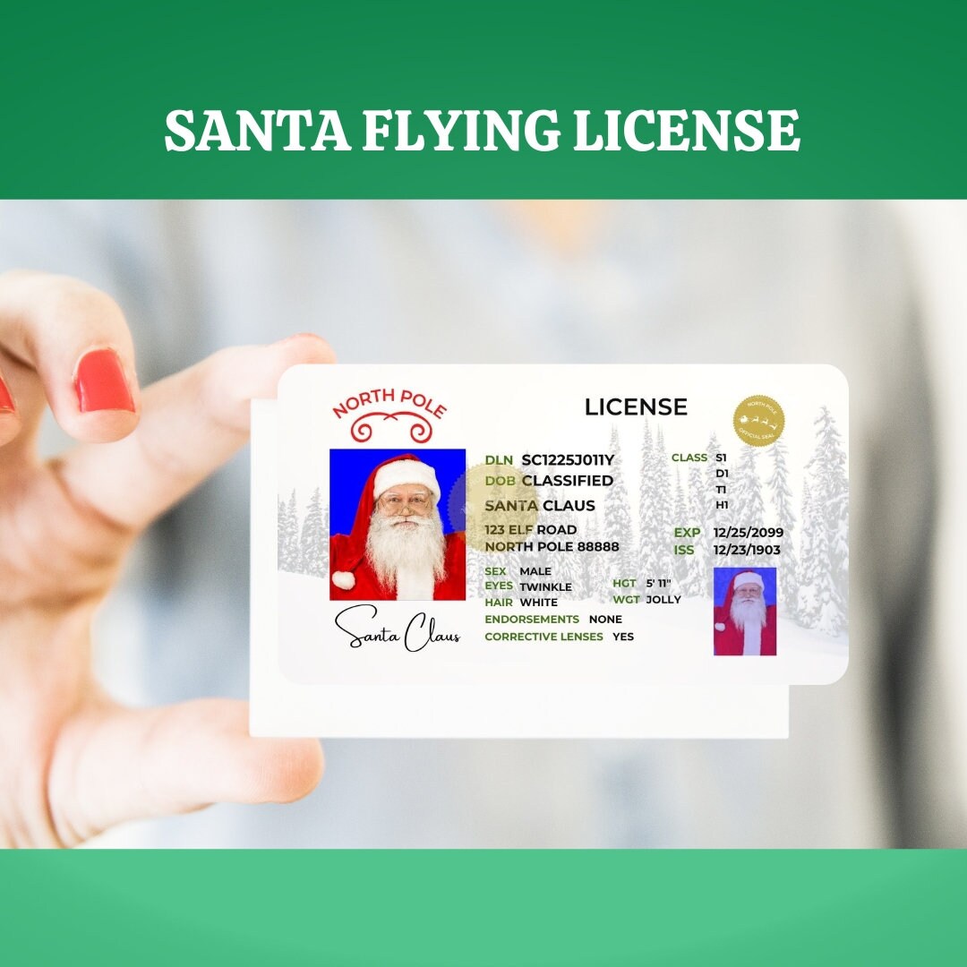 Santa Claus License, Lost Driving License, Santa's Sleigh, Santa License, Santa Driving License, Santa Flying License, Kid Stocking Stuffer